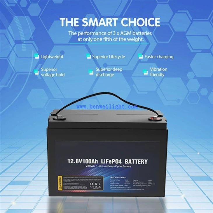 12V 100Ah Ntse Lithium Hlau Phosphate Roj teeb