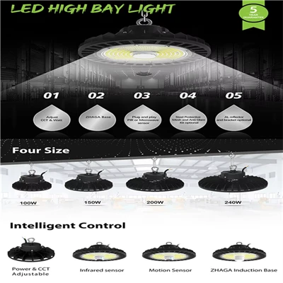LED High Bay Lub Teeb 100W 150W 200W UFO 6500K, 1000W HID / HPS Hloov, IP65,