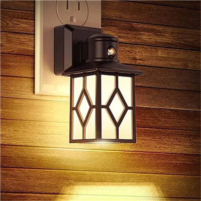 Hmo ntuj Teeb Plug rau hauv Phab Ntsa 2-Pack nrog Dusk to Dawn Sensor 3000K Sov Dawb Vintage Motion Sensor Hmo Ntuj Teeb - 1W